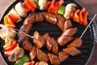 Grilled Chicken Sausage Kabobs with Peppers and Onions