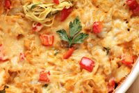 Buffalo Chicken Zoodle Bake with Creamy Cheddar Sauce