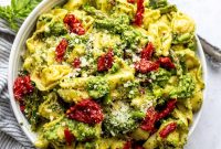 Creamy Tortellini Pesto Salad with Cherry Tomatoes and Spinach