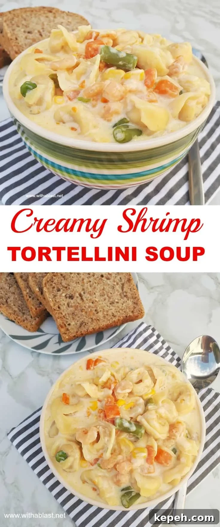 Creamy Shrimp Tortellini Soup is packed with vegetables, so filling and so comforting - ready in about 30 minutes Creamy Shrimp Tortellini Soup