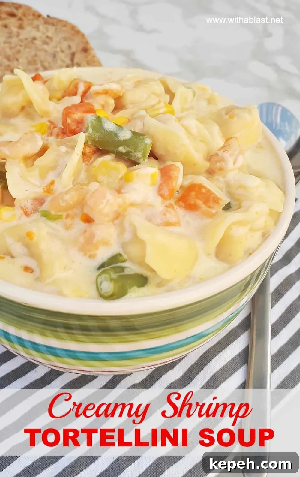 Creamy Shrimp Tortellini Soup is packed with vegetables, so filling and so comforting - ready in about 30 minutes Creamy Shrimp Tortellini Soup