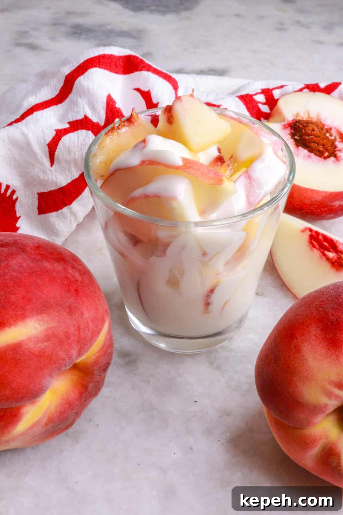 Dairy-Free Peaches con Crema: Vegan Peaches and Cream Recipe 2 Dairy-Free Duraznos con Crema in a glass