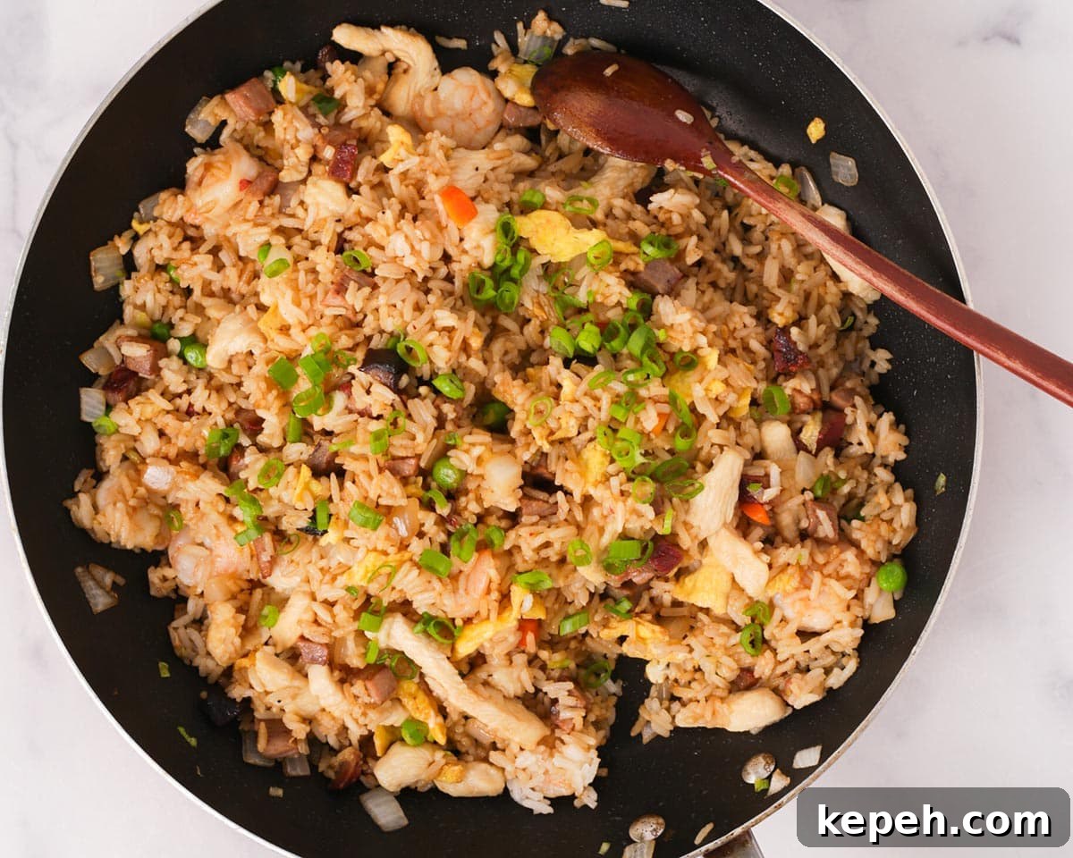 Fried rice mixed and cooked together.