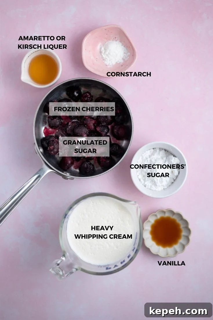 Light and Fluffy White Forest Cake Recipe 11 ingredients for the cherry filling and whipped cream frosting