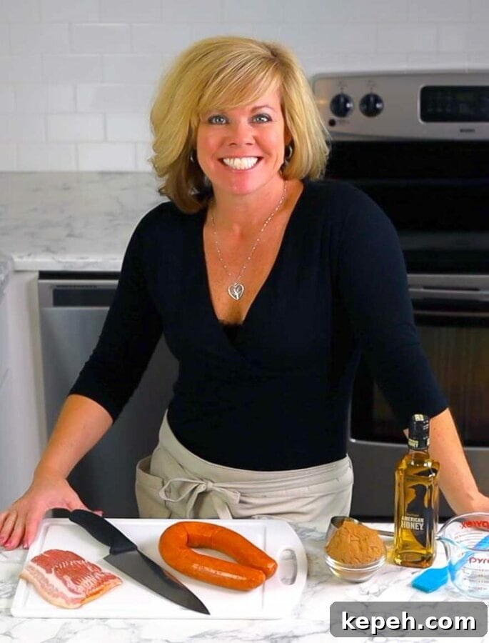 Bourbon Brown Sugar Bacon-Wrapped Sausages Recipe 3 Jennifer with ingredients for brown sugar bacon wrapped sausages