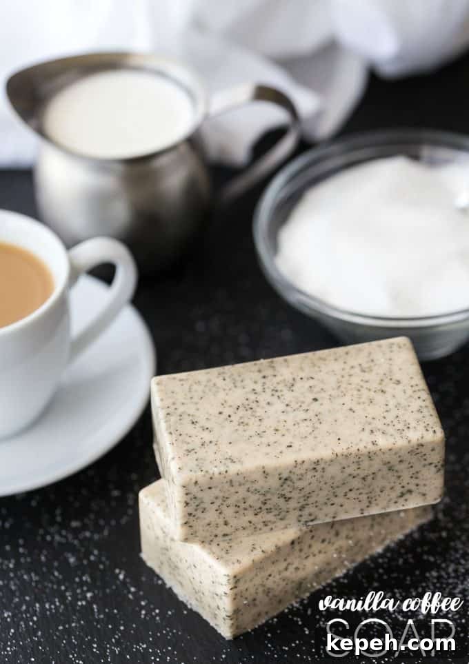 Vanilla Coffee Soap: Scented Body Bar with Energizing Aroma 3 Vanilla Coffee Soap - Keep your coffee grounds from your morning coffee and whip up a batch of this lovely soap!