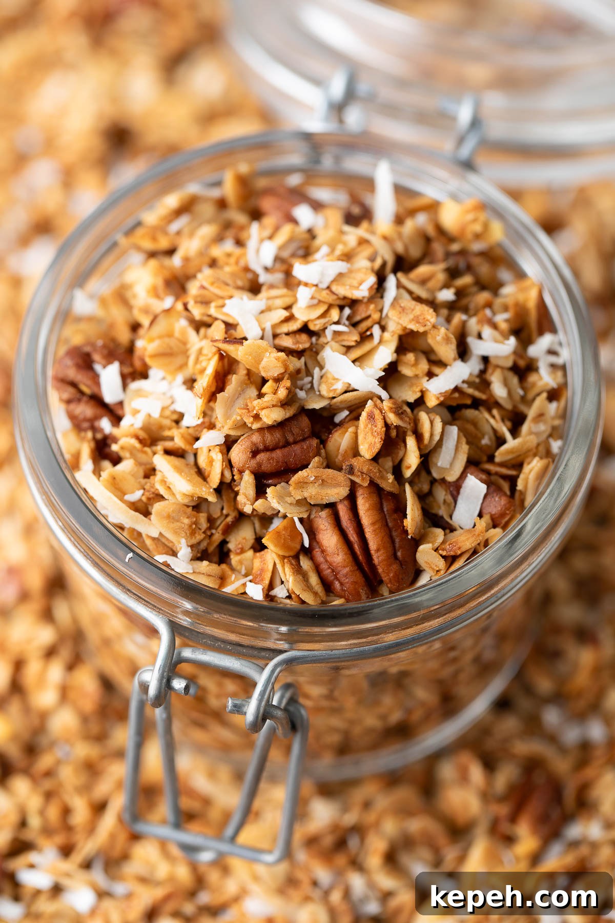 Crunchy Coconut Granola Recipe for Homemade Morning Boost 8 jar of homemade coconut granola with pecans
