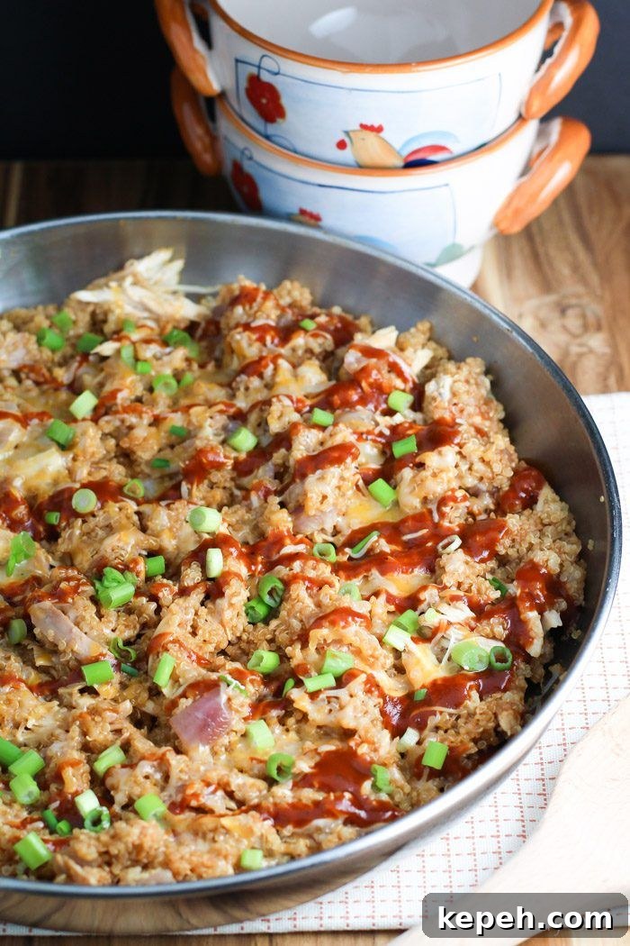 Quinoa and BBQ Chicken Skillet Recipe for Weeknight Dinners 4 This quick and easy skillet dinner with chicken and quinoa is a meal the whole family will love!
