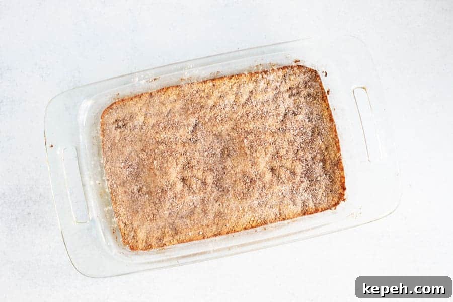 Keto Snickerdoodle Cookies: Low-Carb Cinnamon Treats 5 overhead view of casserole dish containing keto snickerdoodle cookie bars