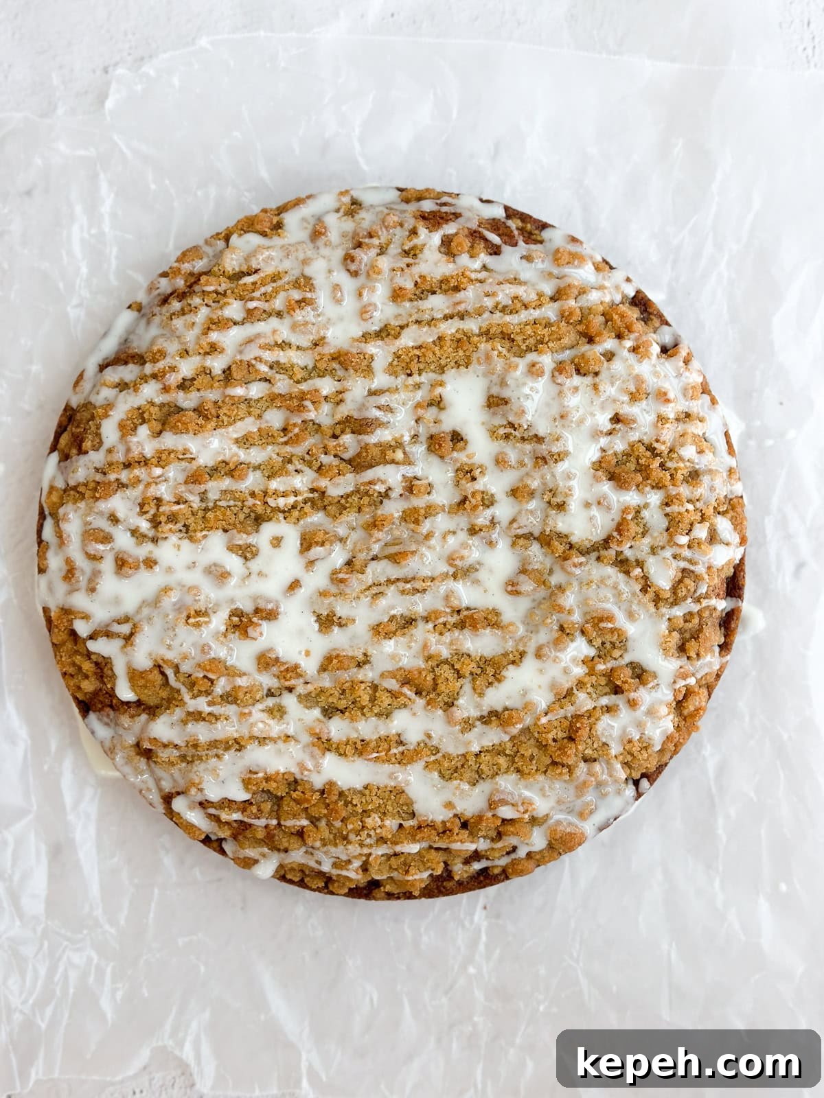 Moist Carrot Coffee Cake with Cream Cheese Glaze 10 carrot cake coffee cake after drizzled with vanilla glaze, ready to serve.