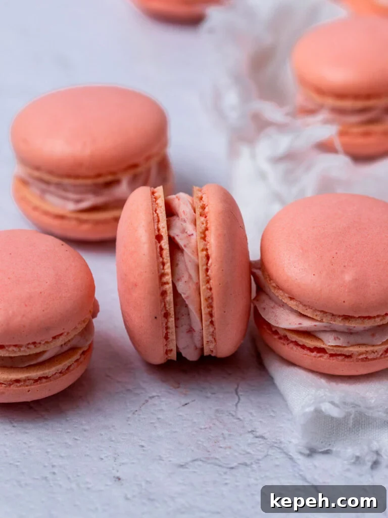 Strawberry Macaron Recipe: Light, Tangy French Cookies 6 A group of pink French macarons.