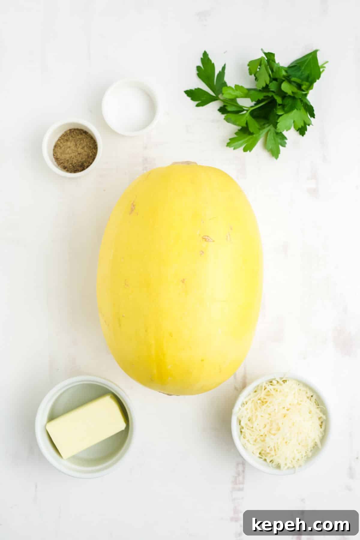 Ingredients to cook spaghetti squash in the slow cooker on the table before cooking.