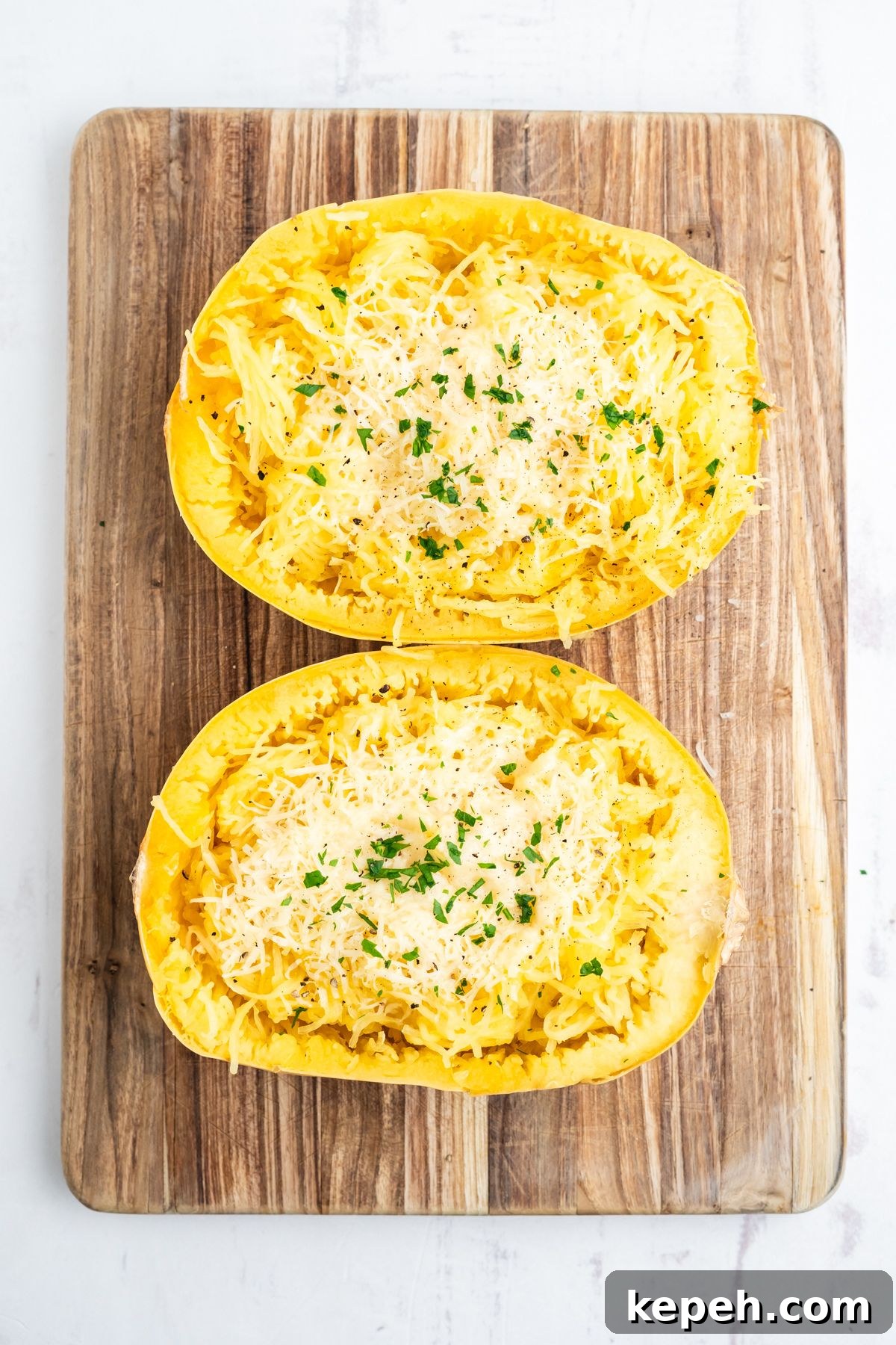 All the other ingredients added to season the cooked spaghetti squash.