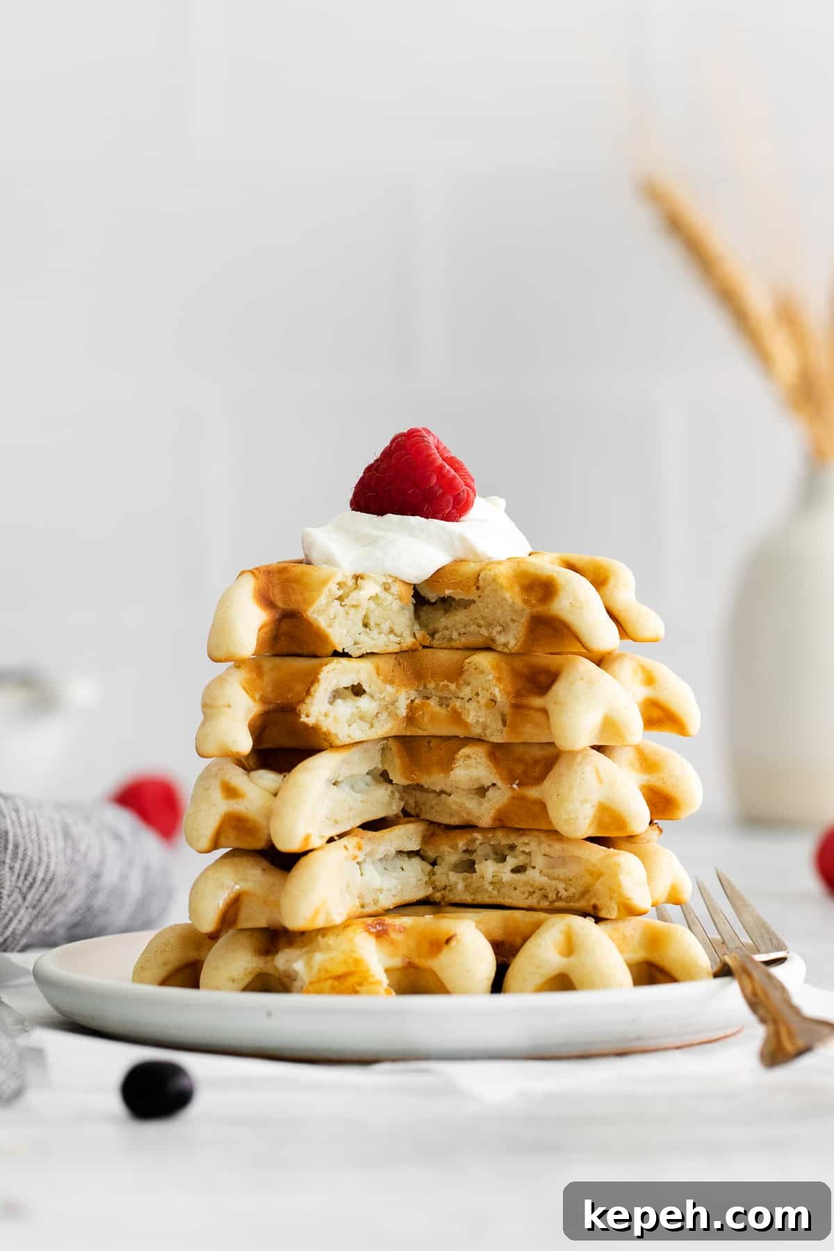 stack of cream cheese waffles.