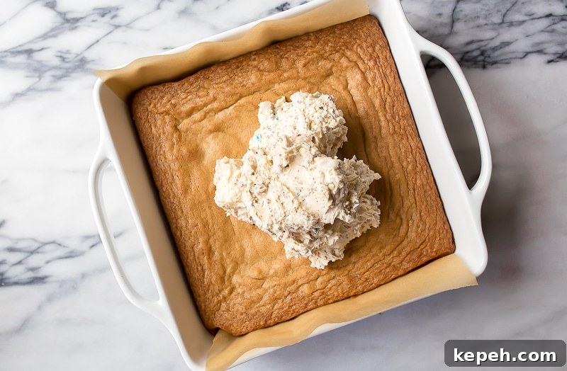 Robin Egg Candy Blondies Recipe for Spring Desserts 4 Homemade blondies in a 8x8 square pan