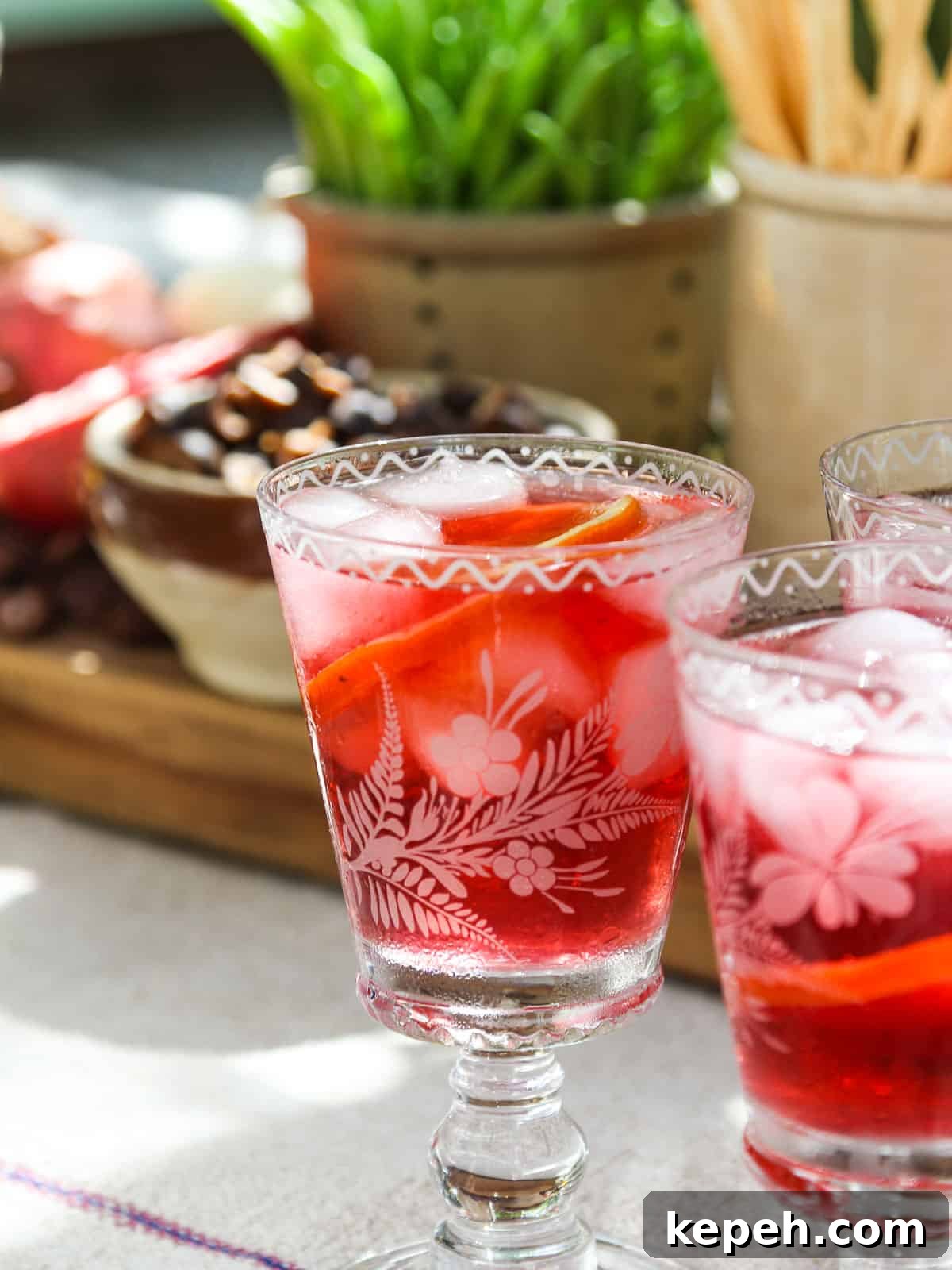 Chilled glasses of hibiscus tea cocktails