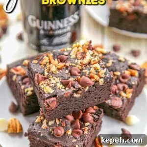 Triple Chocolate Guinness Brownies Recipe — Rich Stout Brownies 4 stack of guinness brownies on a plate
