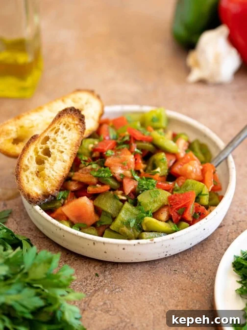 a bowl of roasted pepper salad
