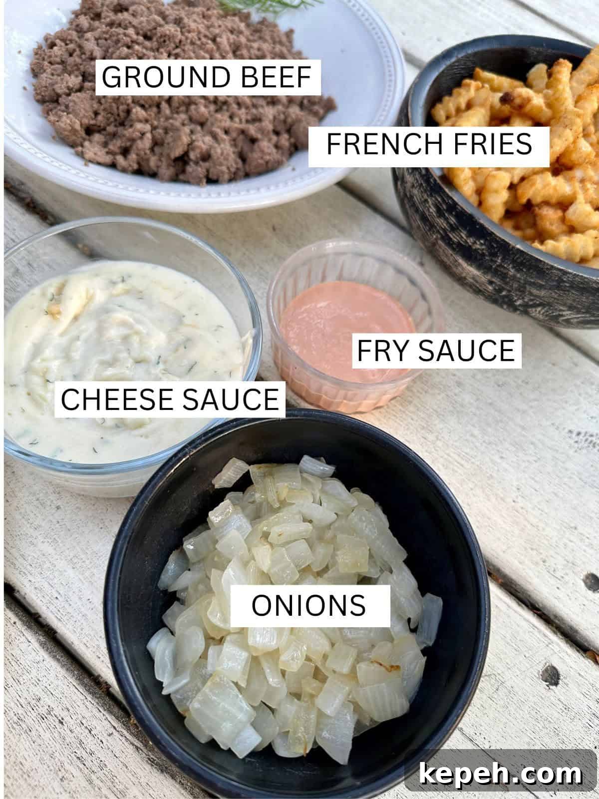 How to Make Authentic French Tacos at Home 4 Ingredients for French Tacos in bowls on a table.