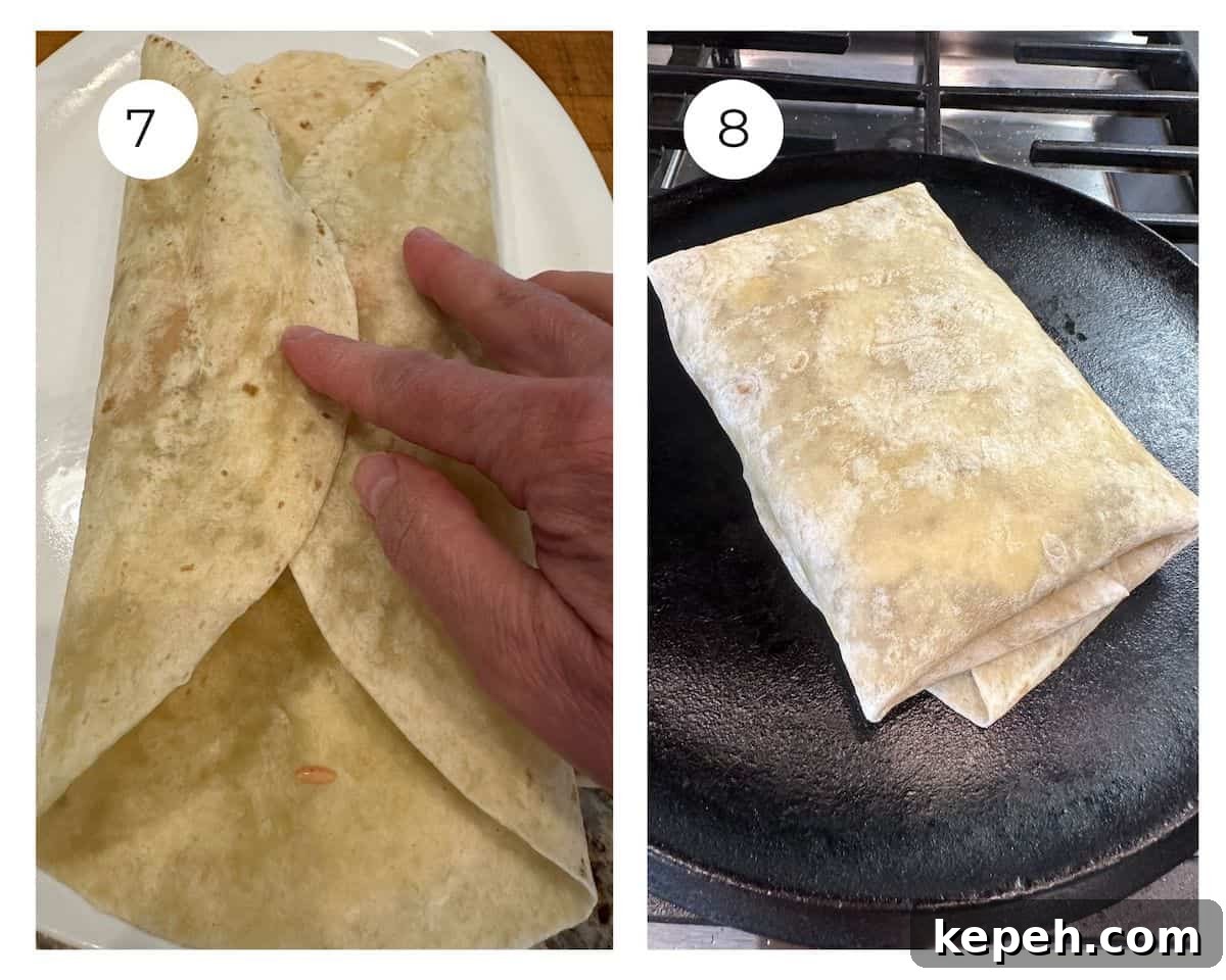 How to Make Authentic French Tacos at Home 10 A folded tortilla that is placed on a flat skillet on the stove.