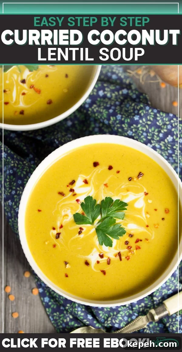Curried Coconut Lentil Soup with Warm Aromatic Spices 12 curried coconut lentil soup in a bowl with parsley and chilli flakes on top