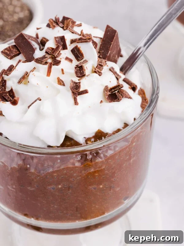 Raspberry Chia Seed Jam Recipe: Quick No-Cook Fruit Spread 9 Chocolate blended chia seed pudding in a glass with whipped cream and chocolate shavings.