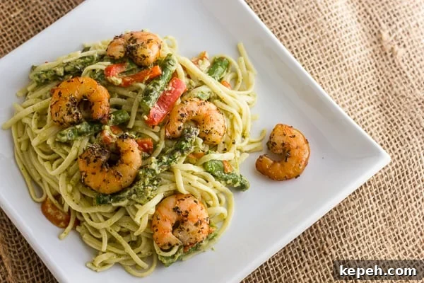 Smoked Shrimp Pesto Linguine with Lemon and Parmesan 4 Smoked Shrimp and Pesto Linguine asparagus