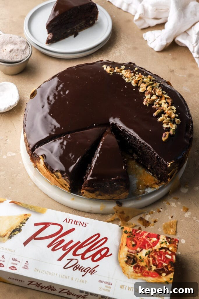 Decadent Chocolate Baklava Cake Recipe for Special Occasions 2 chocolate baklava cake with athens box