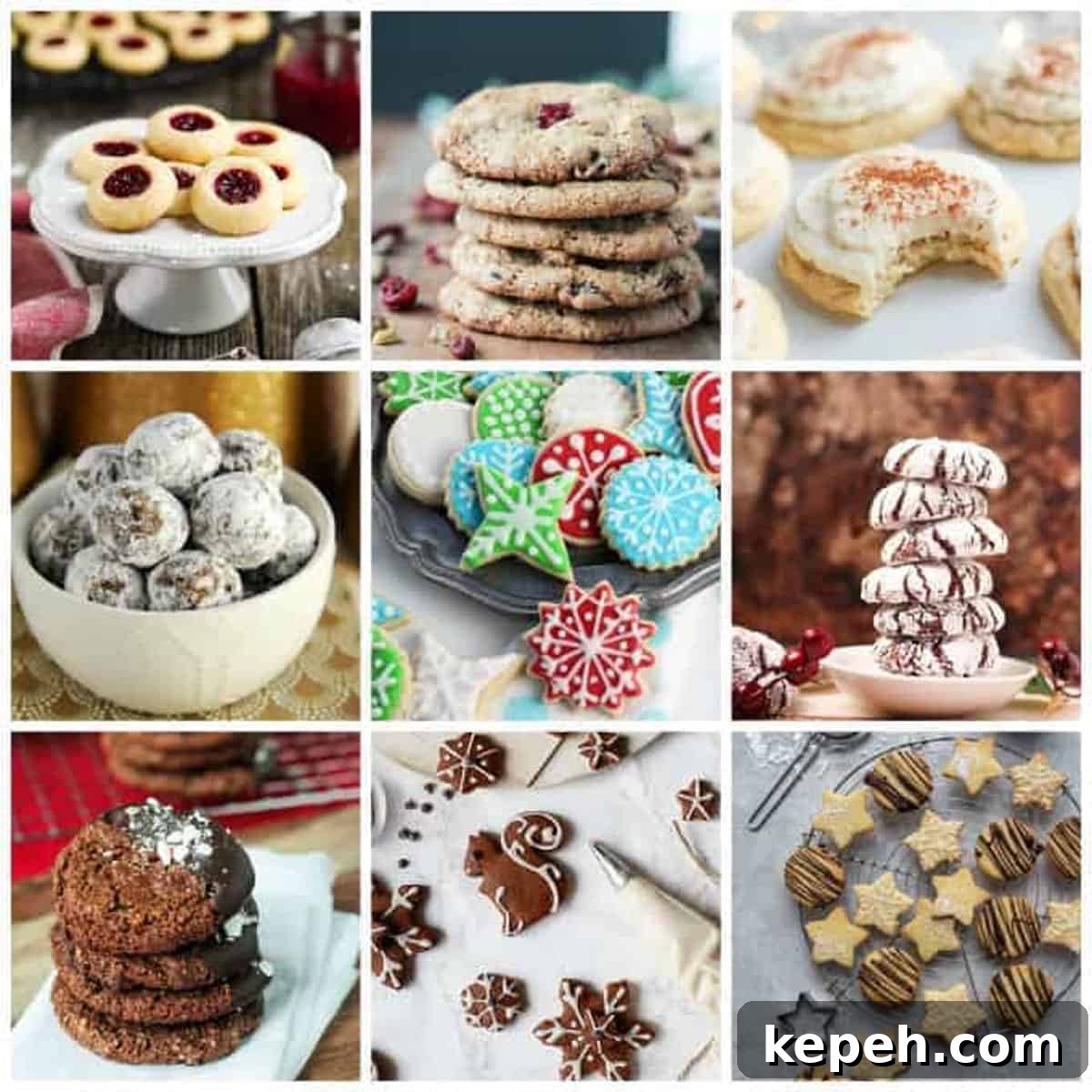 Vegan Christmas Cookies: Moist Holiday Cookie Recipes for Gifting 30 9-photo collage of Vegan Christmas Cookies.