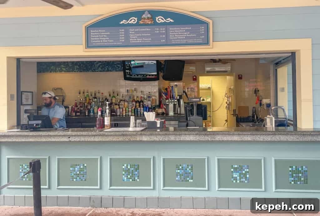 On The Rocks Bar counter and menu at Saratoga Springs Resort.