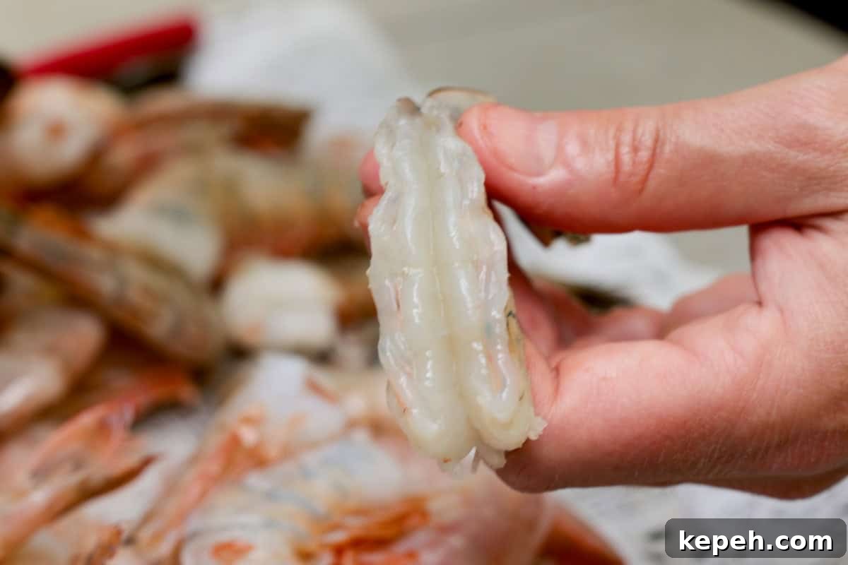 How to Smoke Shrimp Perfectly: Simple Steps for Juicy Flavor 6 Holding a deveined and rinsed shrimp in hand with plate of shrimp in background.