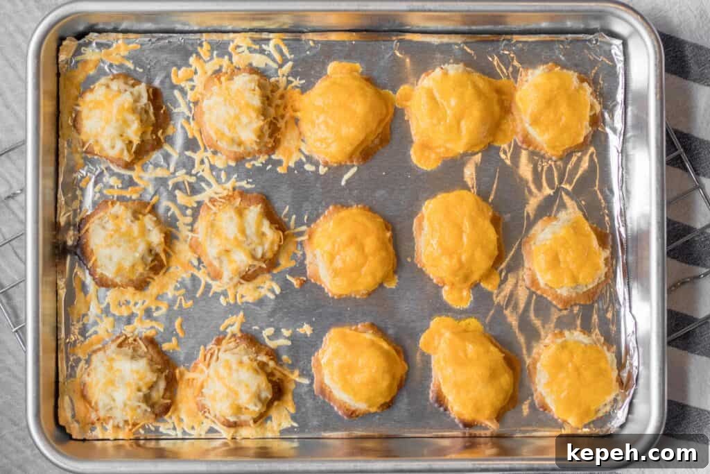 Crispy Cracker Tuna Melts: Quick Tuna Melt Bites 6 just baked tiny tuna melts on a sheet pan