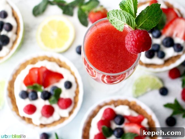 Raspberry Lime Bellini: Sparkling Brunch Cocktail Recipe 8 Raspberry Bellini with mini fruit tarts