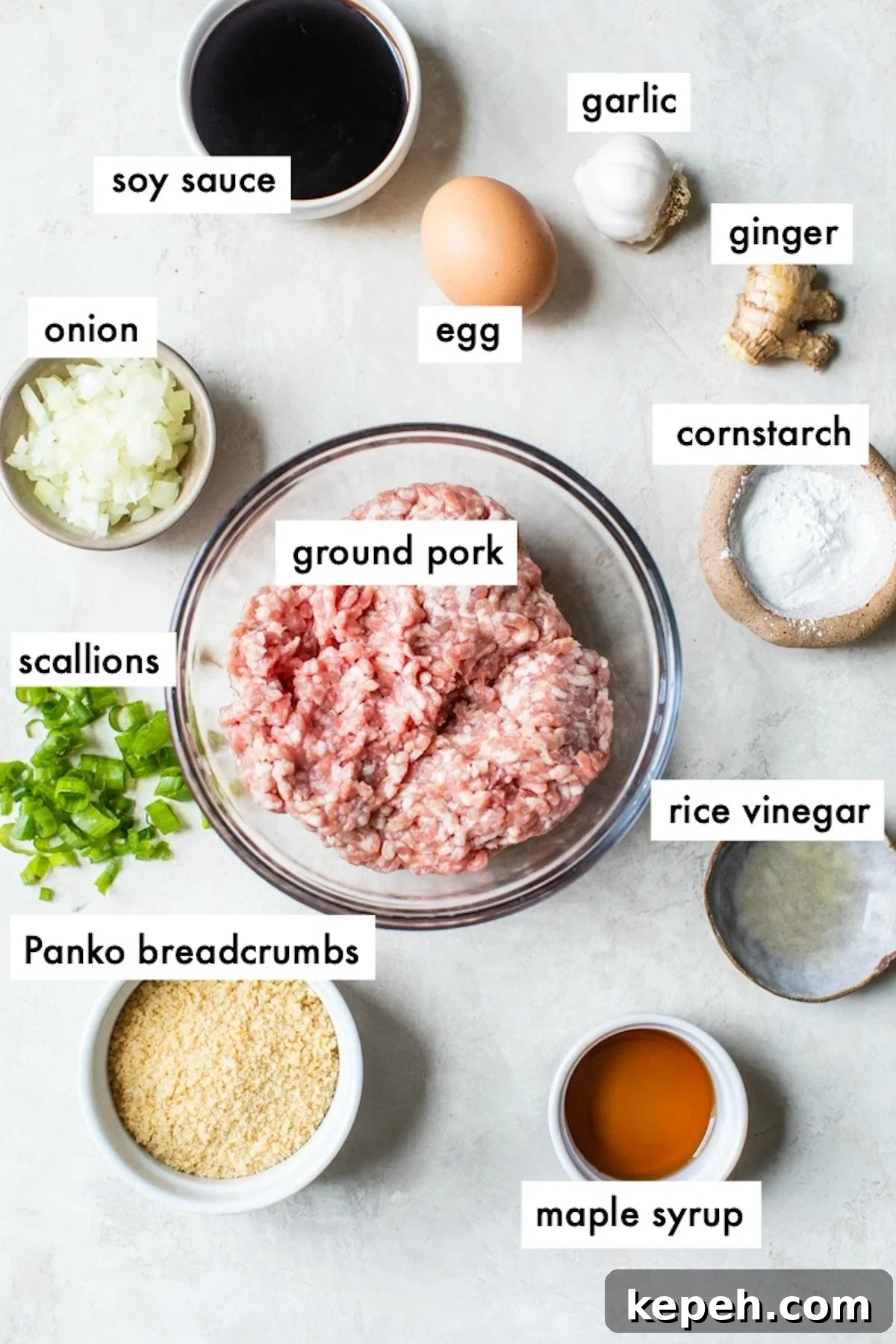 Sticky Teriyaki Pork Meatballs with Ginger and Sesame 4 ingredients to make meatballs like ground pork, soy sauce and breadcrumbs