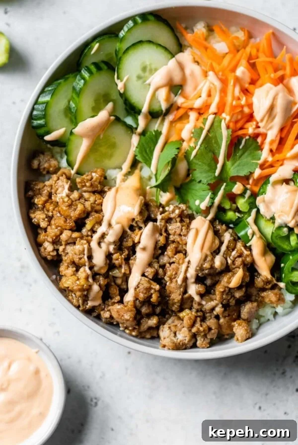 Sticky Teriyaki Pork Meatballs with Ginger and Sesame 10 bowl with ground pork and vegetables
