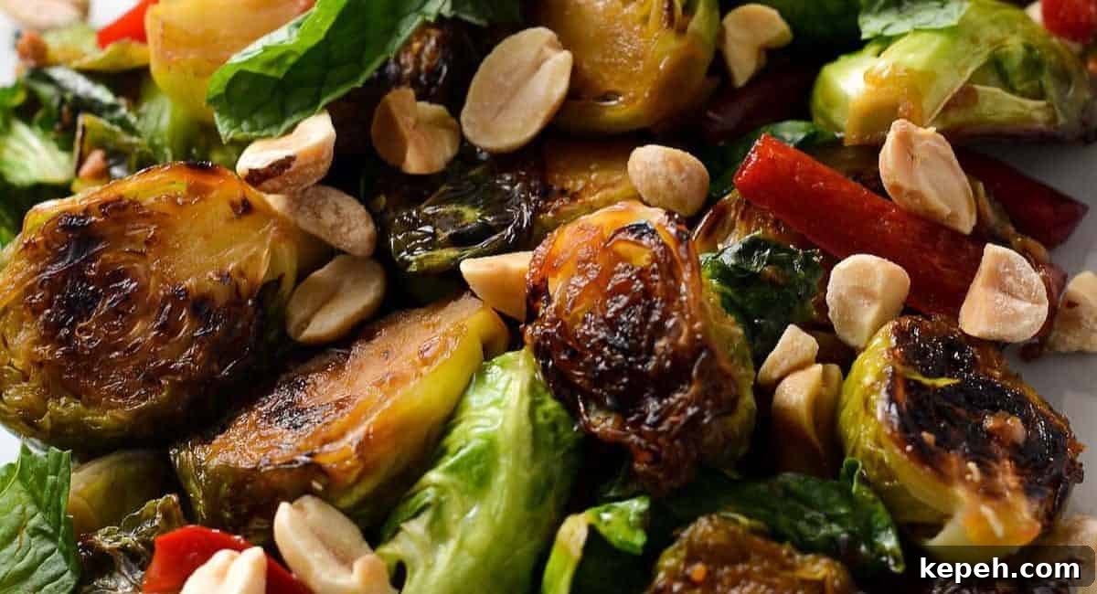 Up close image of crispy thai brussel sprouts.