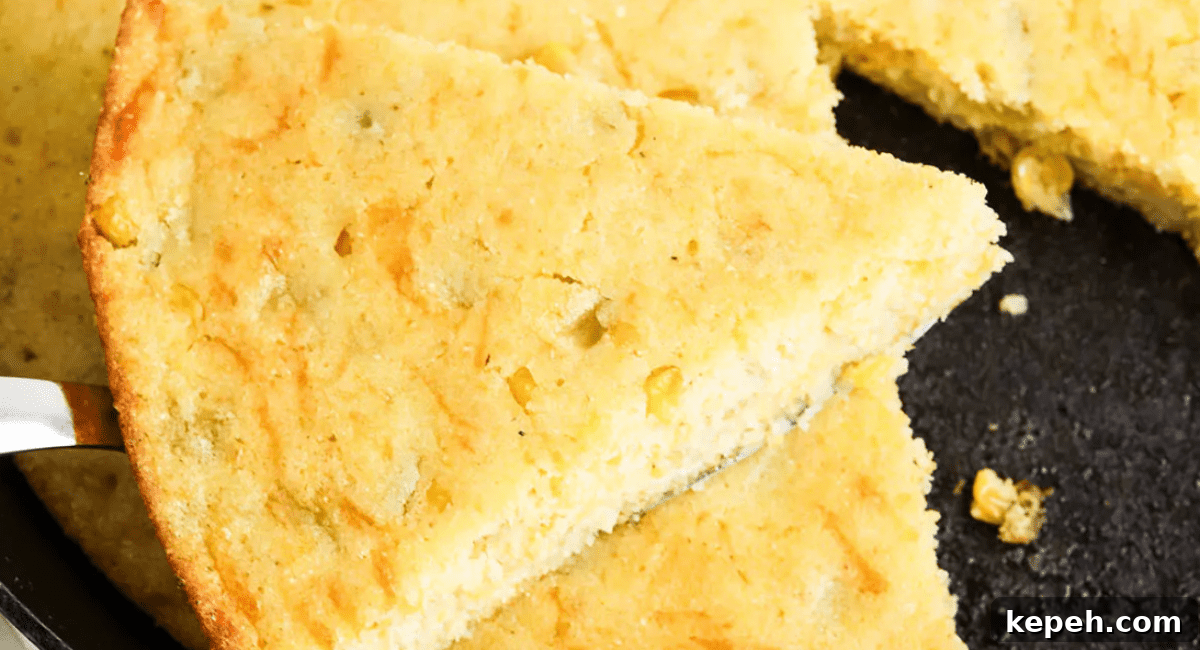 Up close image of Mexican cornbread slice.