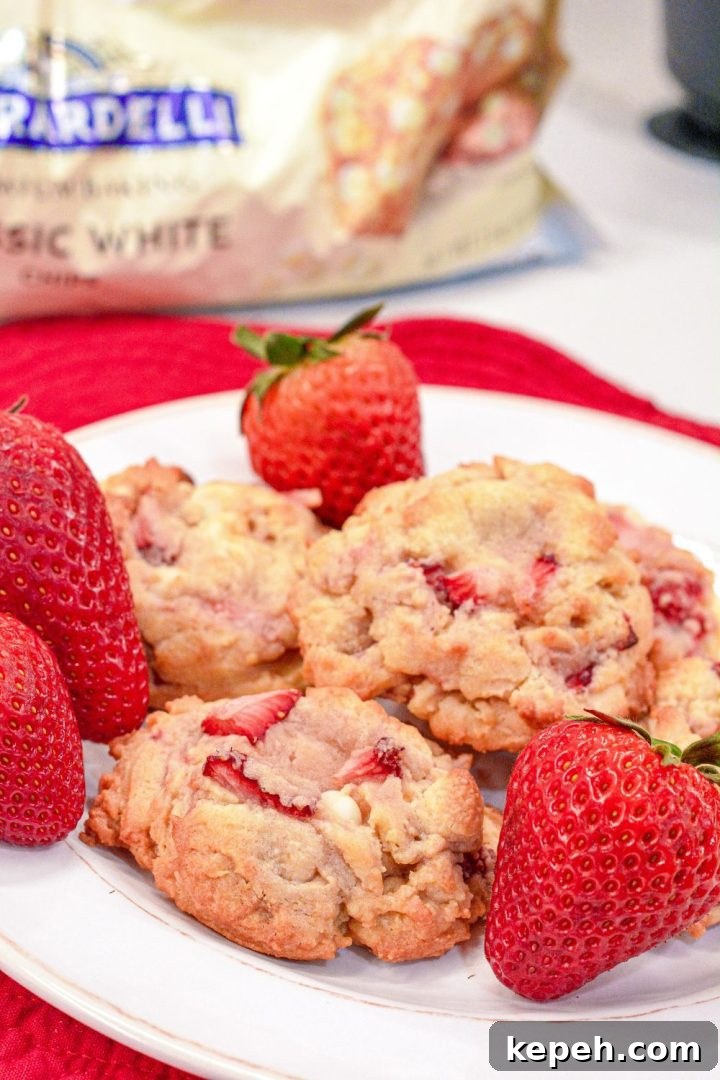 Strawberry Cheesecake Cookie Recipe: Soft Baked Strawberry Swirls 2 Strawberry Cheesecake Cookies are a pudding cookie recipe made with cheesecake pudding, fresh strawberries and white chocolate chips.