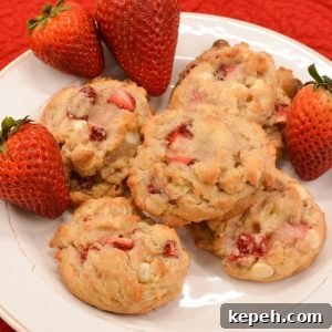Strawberry Cheesecake Cookie Recipe: Soft Baked Strawberry Swirls 12 Strawberry Cheesecake Cookies are a pudding cookie recipe made with cheesecake pudding, fresh strawberries and white chocolate chips.