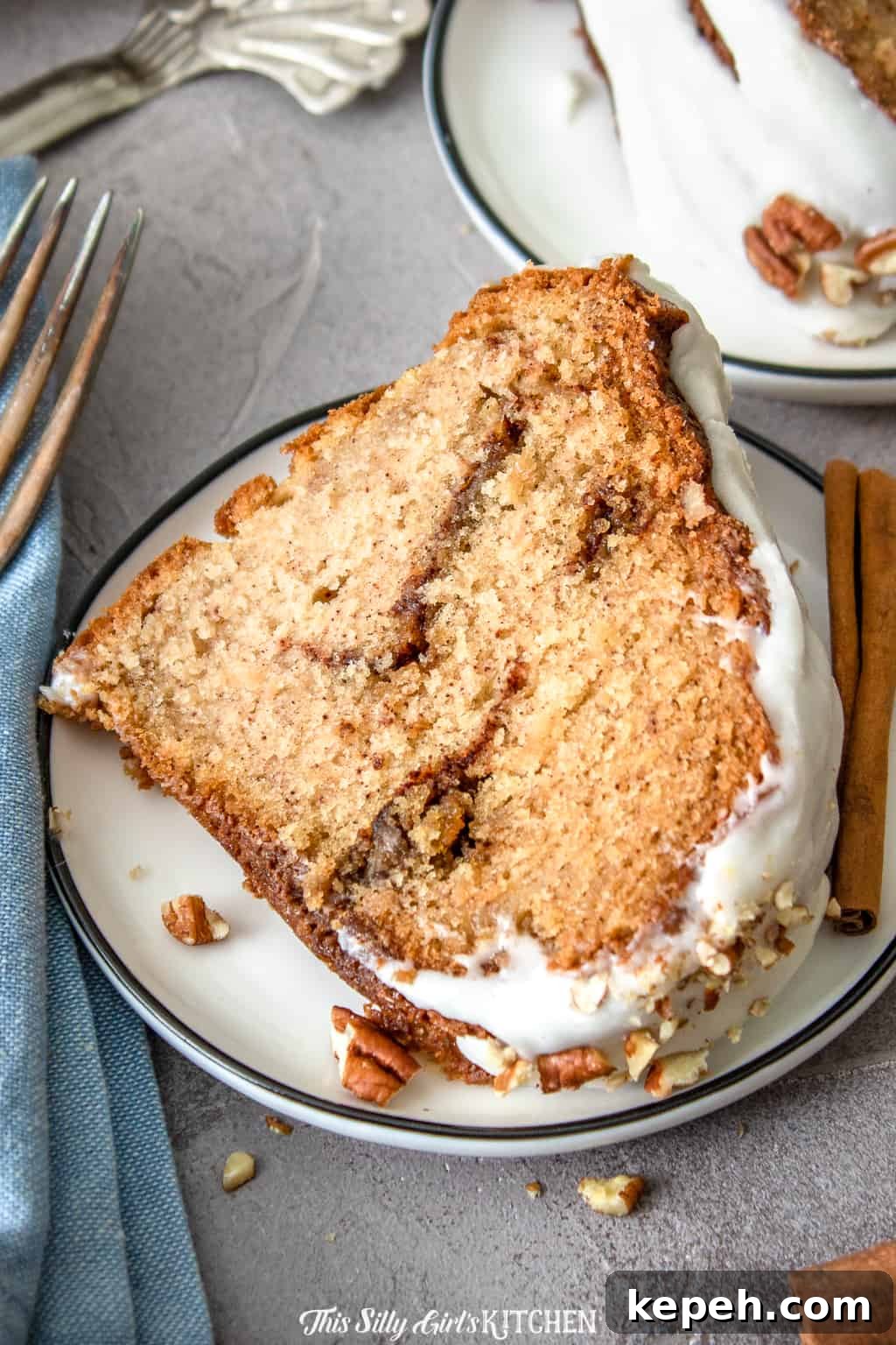 Close up slice of coffee cake close up slice of cinnamon coffee cake