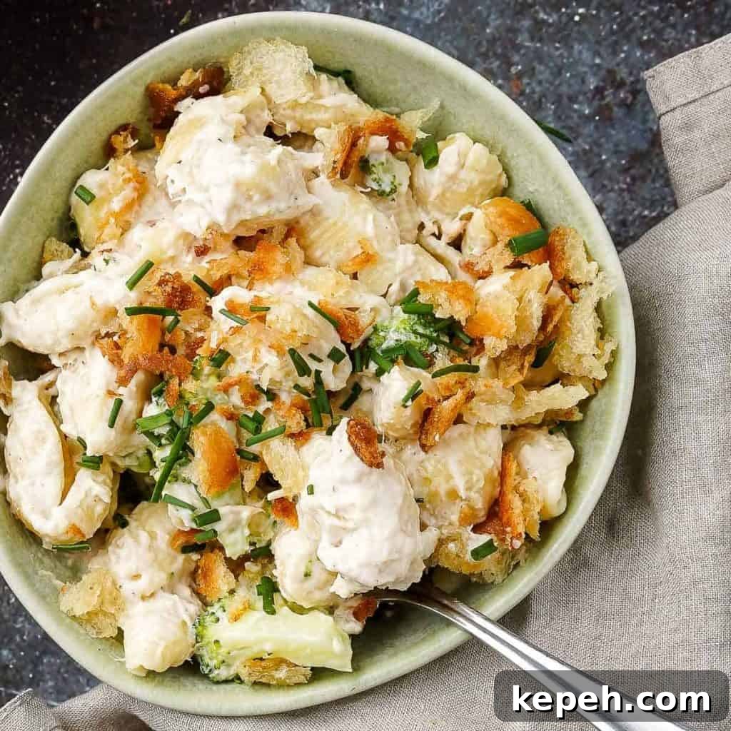 Stovetop Tuna Noodle Casserole in Bowl Closeup