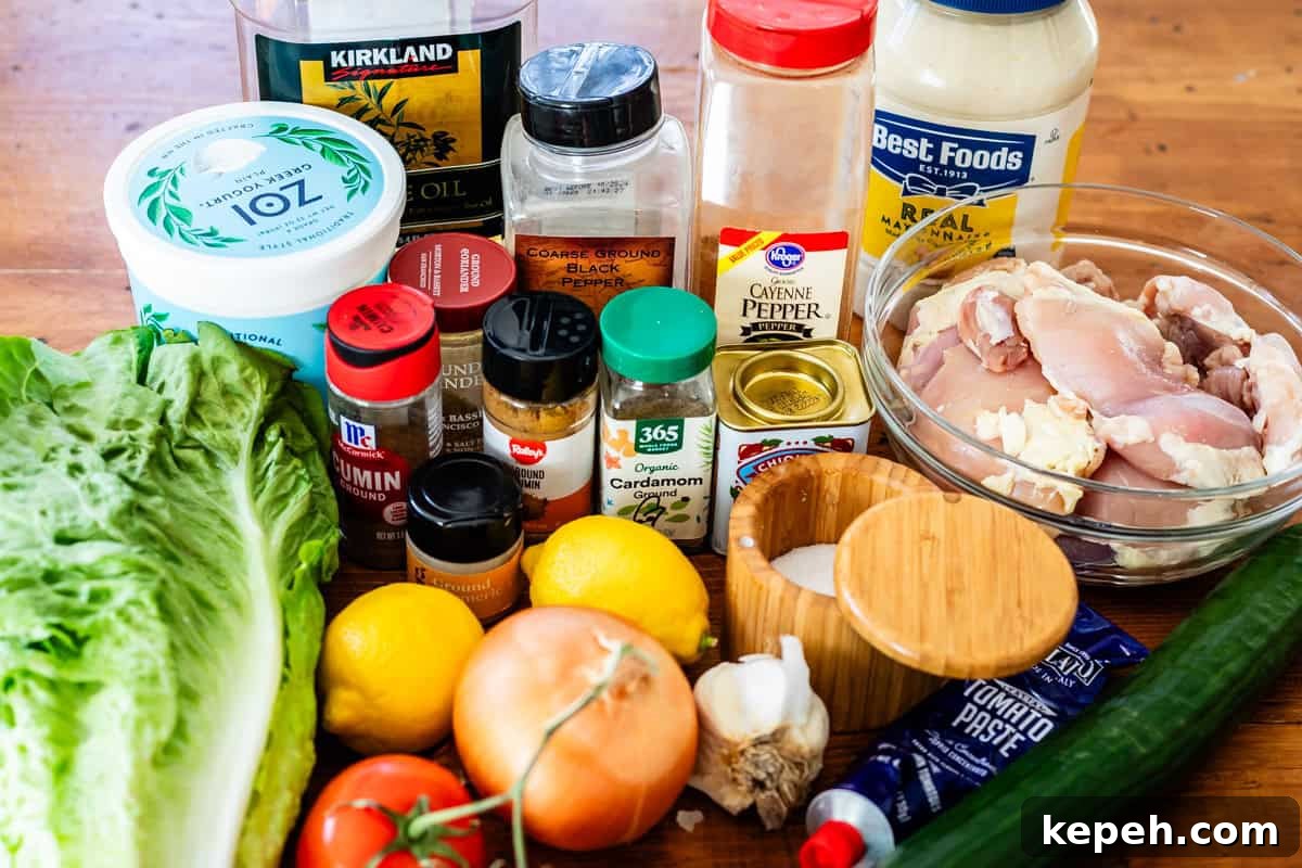 Authentic Chicken Shawarma Recipe: Juicy Middle Eastern Wraps 8 items necessary to make chicken shawarma like spices, mayo, oil, etc.