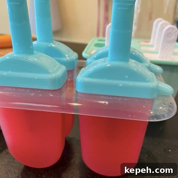 Refreshingly Tart Watermelon Lime Popsicles Recipe 4 watermelon popsicles ready for the freezer in popsicle molds