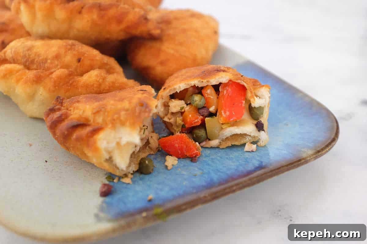 Panzerotti (mini calzone pizza with tuna & red peppers) | www.cookeatworld.com Panzerotti sits on a plate