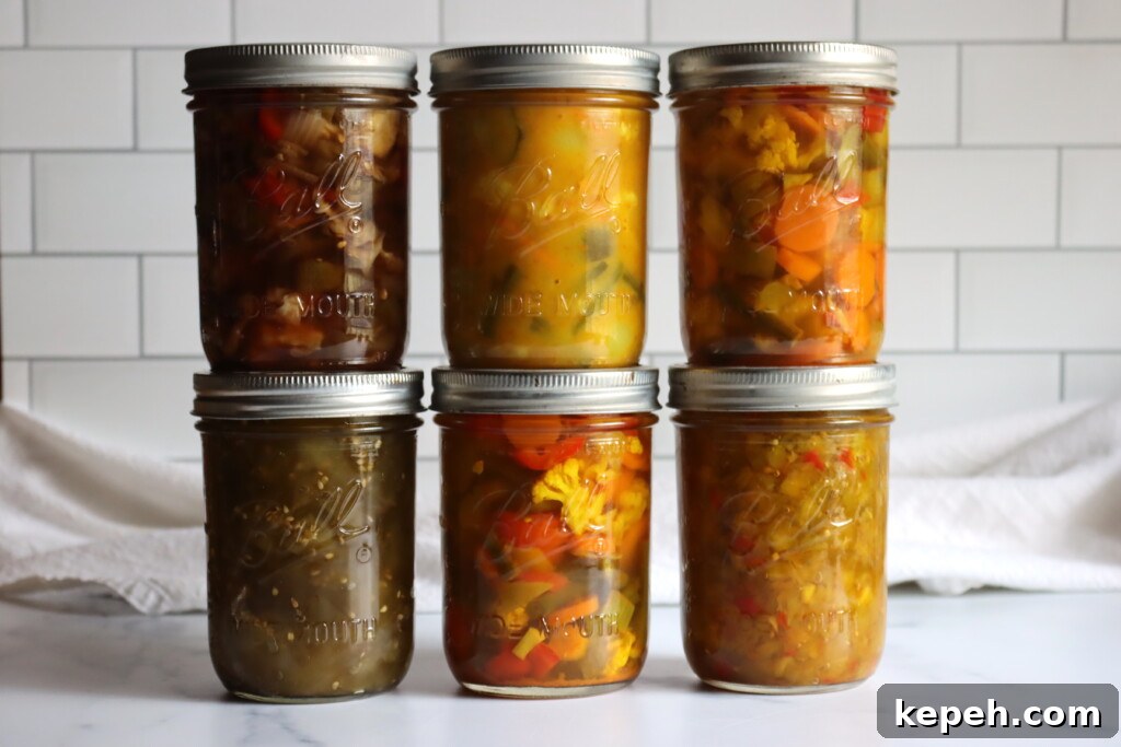 Six different jars of regional chow chows.