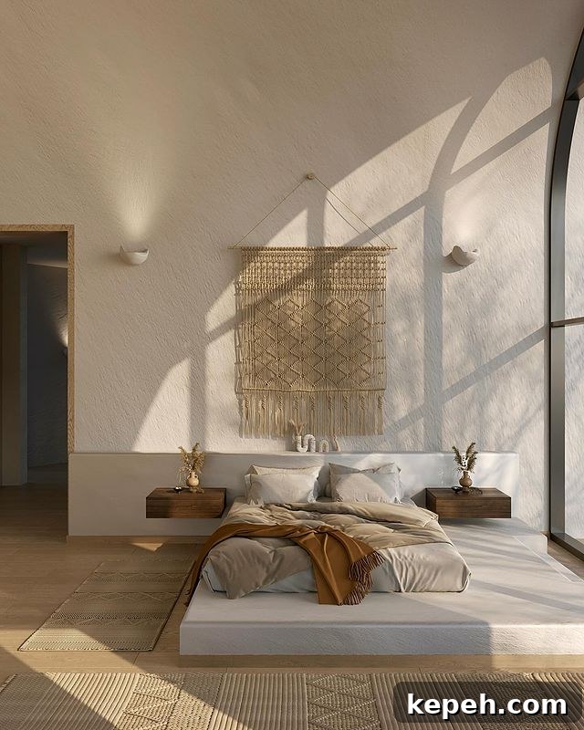 27 Earthy Boho Bedroom Design Ideas for Cozy, Natural Spaces 6 Accent Wall Hanging