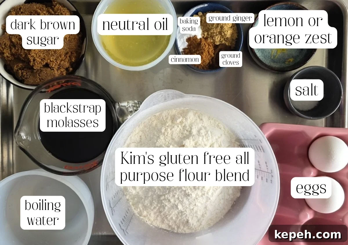 Gluten-Free Gingerbread Loaf Recipe That Delights 3 gingerbread loaf ingredients measured out and labeled.