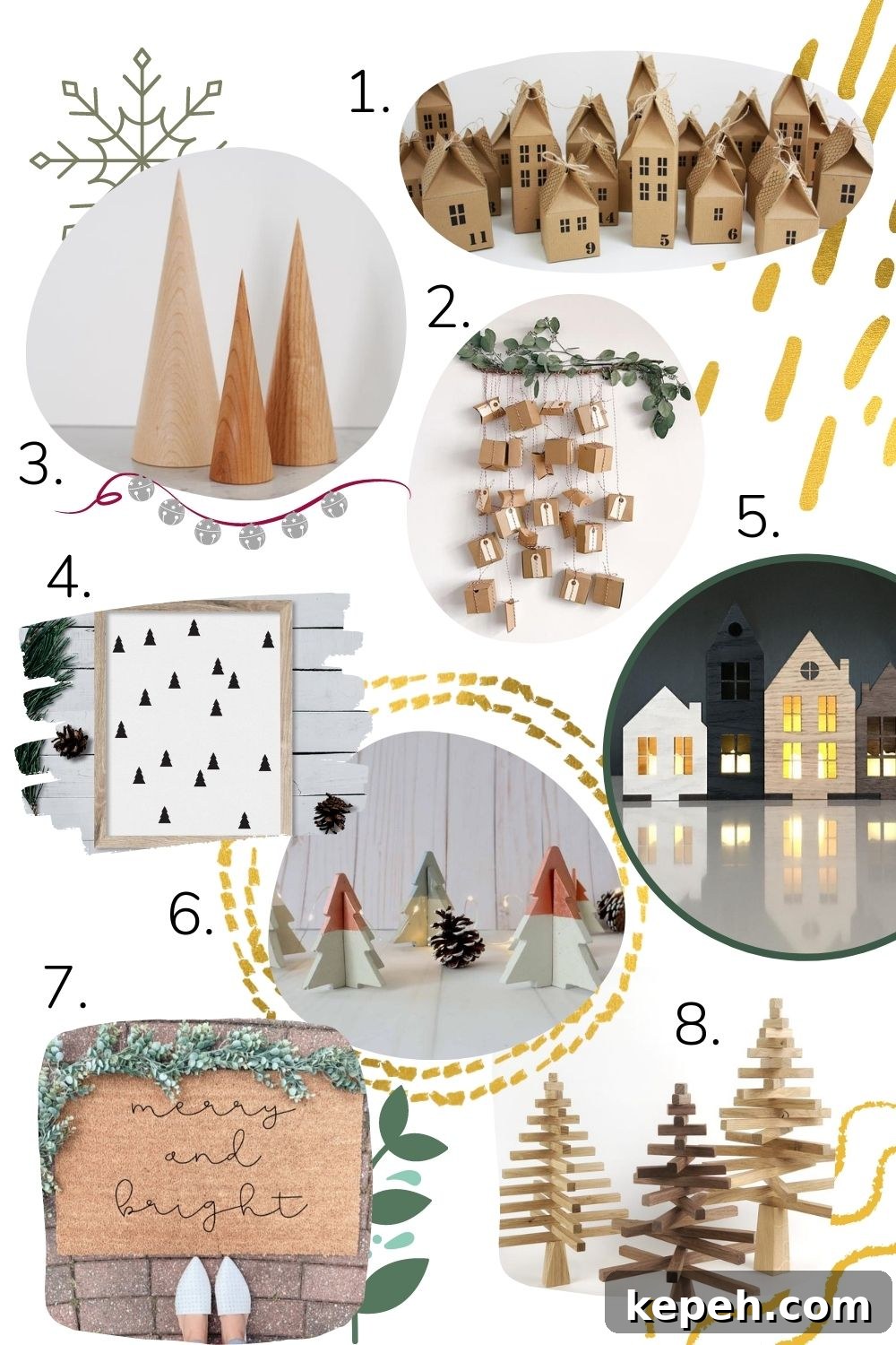 Minimalist Christmas Decorating Ideas for a Calm, Stylish Holiday 3 Collage unique minimalist Christmas decor items.