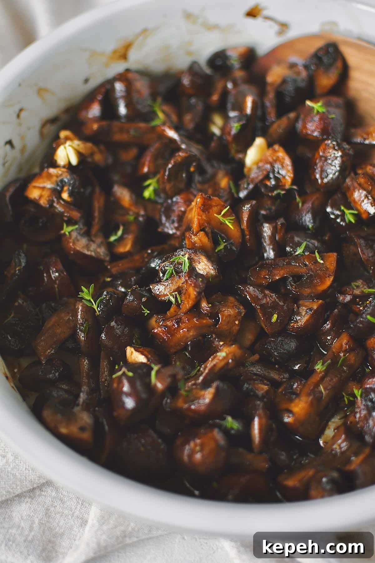 Roasted Mushrooms after roasting and tossing with aged balsamic vinegar.