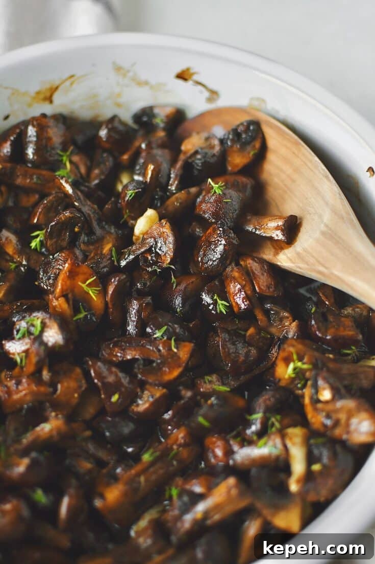 Roasted Mushrooms after roasting and tossing with aged balsamic vinegar.